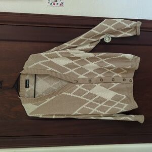 Tony Lambert Brown & Cream Made in USA Oversized Grandpa Cardigan Size Large